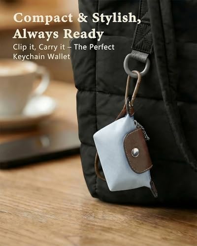 Wuflyover Coin Purse for Women, Mini Nylon Change Purse with Keychain, Small Zip Pouch for Coins, Cash, Cards (blue) - color: blue