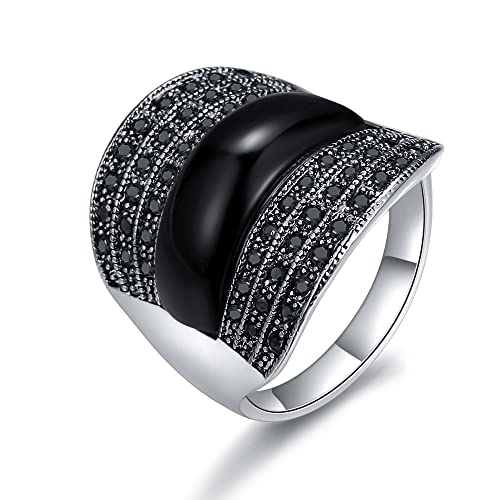Women's Vintage Green Black Resin Marcasite Crystal Big Statement Cocktail Party Rings - color: Black