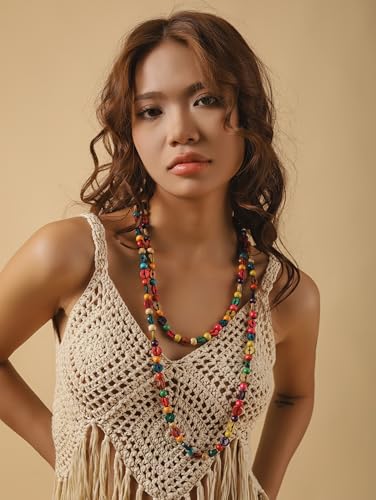 MINACHI Colorful Irregular Beaded Long Necklace, Coated Reflective Glass Beads, Bohemian Vintage Chunky Costume Jewelry for Women - style: Necklace NECK.007