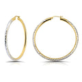 Hoops & Loops 925 Sterling Silver Diamond-Cut Round Hoop Textured 3mm Click-Top Earrings for Women, Slver, Two-Tone 14K Yellow Gold Flash Plate 15/20/25/30/35/40/45/50mm Hoops - color: Two-Tone Gold & Silver, size: 50mm (2'')
