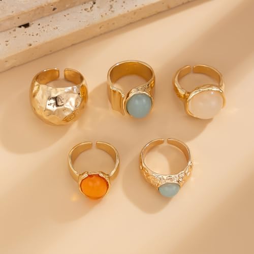 Dainty Crystal Gold Knuckle Ring Stackable Set for Women Non Tarnish, Statement Chunky Zircon Silver Midi Finger Thumb Rings Vintage Y2k Party Jewelry Gifts - color: Gold