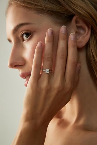 EAMTI 1/2/3/4CT 925 Sterling Silver Engagement Rings Radiant Cut Solitaire Cubic Zirconia CZ Wedding Promise Rings for Her Wedding Bands for Women Size 3-11 - color: Silver-1CT