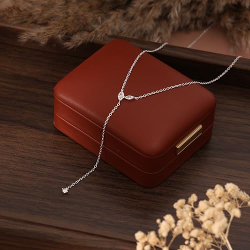 Gold Necklace for Women - Dainty Long Lariat Necklace 14K Gold Plated Clover Star Teardrop CZ Y Shaped Drop Necklaces Cute Long Necklaces for Women Trendy Prom Formal Womens Jewelry - color: Silver PJ Drop