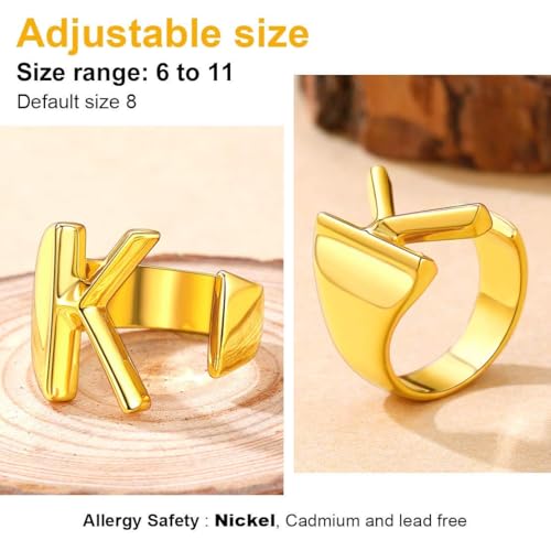 FindChic Customizable Initial Ring Statement 18K Gold Plated Fashion Cuff Rings for Women Alphabet Letter A to Z Resizable Knuckle Ring (with Gift Box) - color: Q