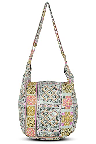 Your Cozy Hobo Sling Bags For Women Crossbody Bag Thai Top Handmade Shoulder Bag with Adjustable Strap - color: Tribe-white