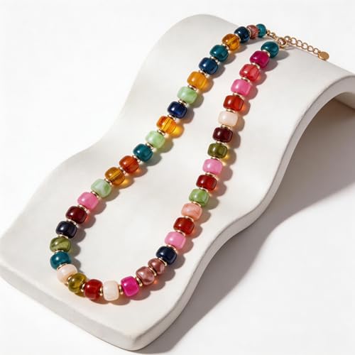 Colorful Chunky Beaded Necklaces for Women - Statement Boho Layered Necklace, Handmade Festival Jewelry, Trendy Bead Necklace Gift - color: Colorful Chunky Beaded Necklace A