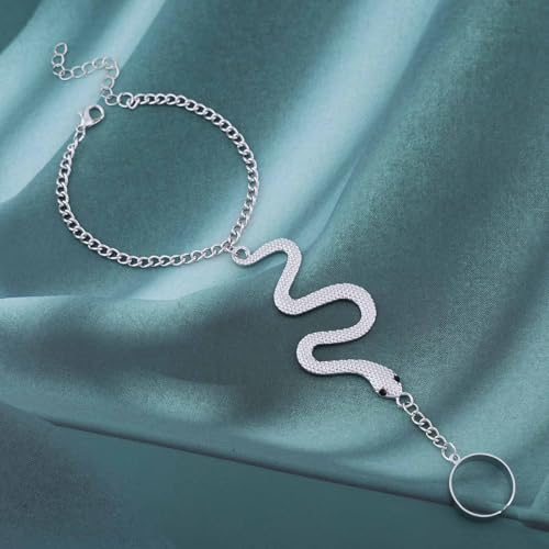 Punk Snake Bracelet Hand Chain Gold Snake Finger Ring Bracelet Serpent Slave Chain Hand Harness Hallowen Medusa Costume Jewelry for Women - color: Silver