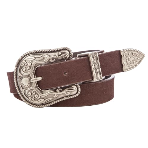 Lucky Brand Women's Western Leather Belt | Classic | Fashion | Vintage | Buffalo Leather | Western-Inspired - color: Suede Western - Brown, size: Small