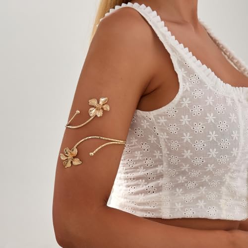 Arm Cuff for Women Gold Upper Arm Bracelet Minimalist Adjustable Cuffs Bangle Punk Dress Jewelry - style: Flower D