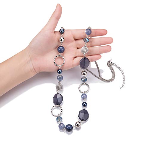 PEARL&CLUB Long Beaded Necklaces For Women - Sweater Chain Fashion Jewelry Necklace Gifts For Women - color: 23-Navy blue