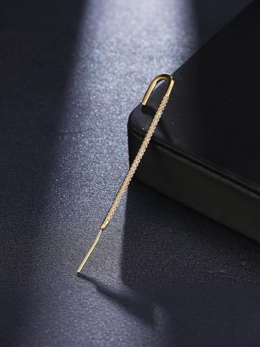 Ear Wrap Hook Earrings for Women Fashion Ear Cuff Crawler Earrings Silver Gold Long Piercing Crystal Curve Style Earring Stick Ear Wrap Earring Rhinestone Trendy Jewelry Gifts - color: full rhinestone-gold