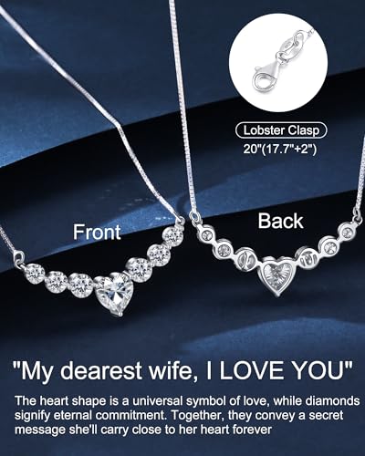 Moissanite Necklace for Women, 1.7-7.6 Carat Heart Necklace Engraved 'I LOVE YOU' Gift for Wife, Wedding Anniversary Birthday Gifts for Women, Jewelry Gifts for Her Wife Mom Girlfriend Lady - style: Heart Moissanite-6 Carats