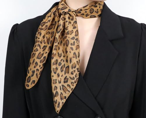 Mealah Lightweight Leopard Print Scarves for Women 27.5 × 27.5 inches Square Elegant Wrap Neck Scarf Feeling Head Scarf - color: Deep Coffee