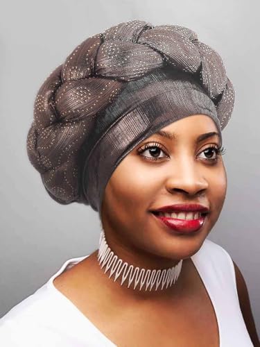 Woeoe African Headwrap Gold Braided Turbans for Women - color: Brown