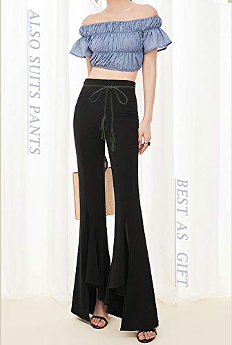 TeeYee Women Girls Multi Colors Braided Waist Tie Belt/Rope/Chain with Tassel Fringe Wrap Cloth Belts for Ladies Dress Pants - color: Army Green