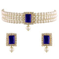 Aheli Ethnic Choker Necklace Earrings Wedding Bollywood Party Jewelry Set Gift for Women - color: Blue 1