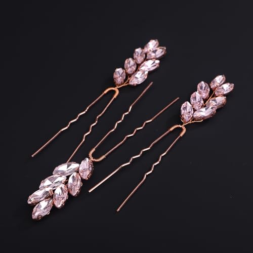 3pcs Rhinestones Beads Pink Hair Pins for Women Wedding Bridal Vintage Hair Styling Jewelry (Pink) - color: Pink