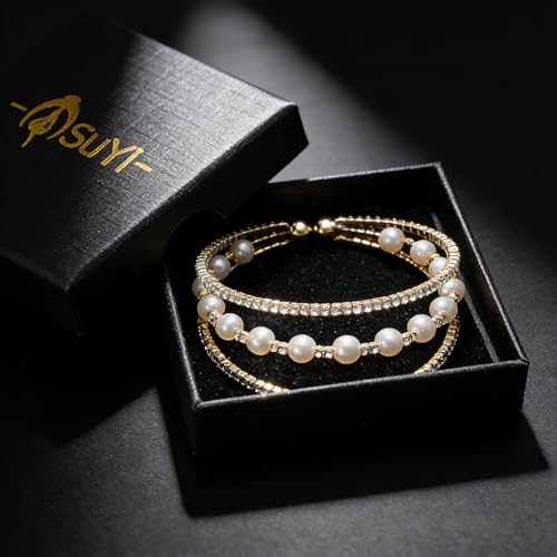 Suyi Rhinestone Bracelet Multilayer Gold Cuff Bracelet for Women Crystal Braidal Bracelets - color: Gold 7