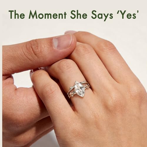 4CT Moissanite Marquise Engagement Ring Set for Women, Vintage Vine D Color VVSI 14K Gold Plated Promise Wedding Band, Bridal Festival Gift with Certificates - color: White Gold, size: 9