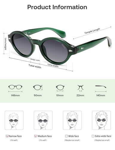 SOJOS Retro Oval Polarized Sunglasses for Women Men Chic Trendy 90s Sunnies Shades UV protection Sun Glasses SJ2630 - color: Green Frame Grey Grading Lens