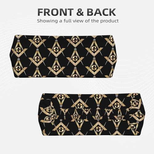 Black and Gold Swirl Liquid Ink Marble Workout Headbands Fashion Sports Sweatbands Yoga Hairbands for Fitness Athletic Non Slip Wicking Headscarf for Men Womens Girls Summer Accessories Elastic Bands - color: Masonic Square