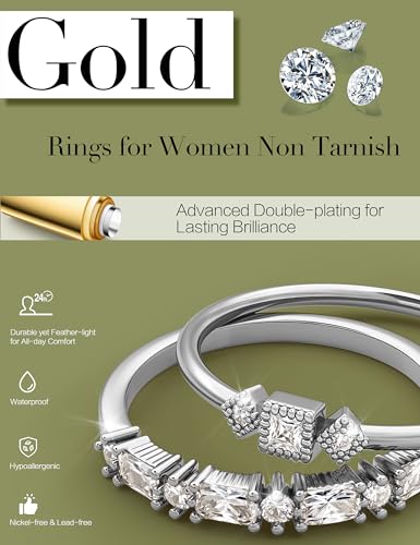 ORAZIO 14K Gold Plated Stackable Rings for Women Non Tarnish Dainty Cubic Zirconia Wedding Engagement Bands Ring Set Minimalist Trendy Statement Anniversary Promise Thumb Stacking Rings Size 6-10 - color: White CZ-Silver Tone