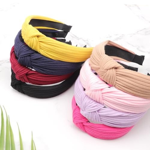 DRESHOW 8 Pack Knotted Headbands for Women Wide Turban Headband Yoga Exercise Ribbing Hair Hoop Hair Bands Accessories - color: 8 Pack Plastic Hair Hoop G