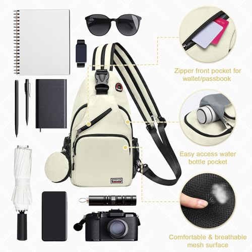 Convertible Sling Bag with Coin Pocket, 11" Tablet Crossbody Mini Backpack with Headphone Jack Casual Pack for Women Men Travel, White - color: White, size: Large