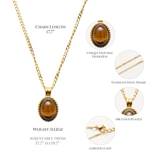 14k gold Vintage Tiger's Eye Pendant Necklace - size: Mini