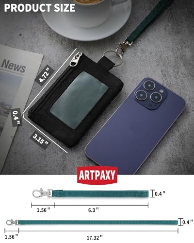 Artpaxy Minimalist Wallet For Mens Womens, Keychain RFID Blocking Zipper Small Wallet with ID Window 2 Lanyards,Water Resistant Travel Cash Card Coin Case Boys Girls - color: Green Black, style: Casual