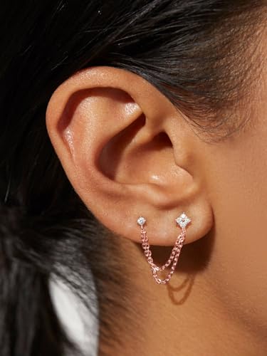 Freekiss Gold Chain Studs Earrings for Women Trendy: Hypoallergenic 14K Gold Plated Dangle Earrings Dainty Small Long Chain Earring Set Fashion Gold Jewelry for Women - style: 4cz chain earrings-RG