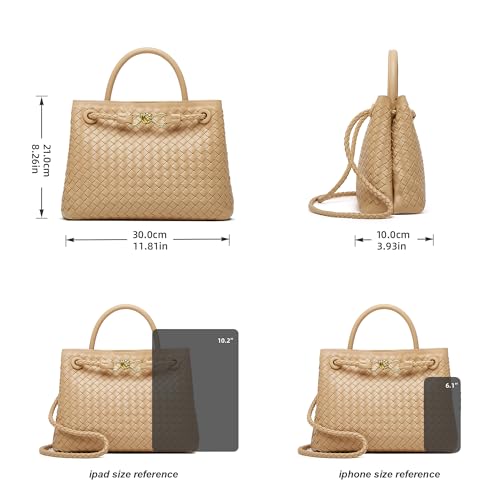 Woven Tote Bag Womens Purse: Vegan Leather Shoulder Handbags - Fashion Summer Beach Tote Bags - Large Travel Totes - color: A4 Medium Apricot