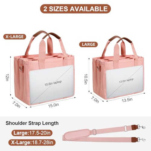 KKXIU Canvas Tote Bag for Women with Zipper and Compartments Crossbody Large Bible Messenger Purse Bag With Pockets | Canvas - color: Pink, size: X-Large