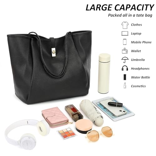 TANTOMI Tote Bag for Women Vegan Leather Purses and Handbags Ladies Waterproof Big Shoulder Bag for Travel - color: A-black