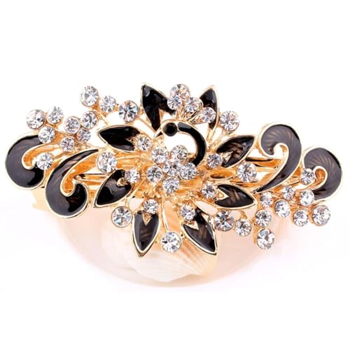 NYKKOLA Women's Multilayered Peacock Shaped Rhinestone French Barrette Hair Clip Black - color: Black