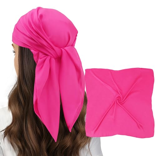 vimate Head Scarf for Women Hair 27'' Square Satin Silk Feeling Bnadana Neck Scarf Handbag Accessories Etc - color: C68#. Hot Pink