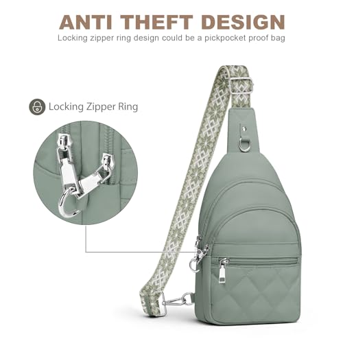 SYTRAH Sling Bag for Women, Anti-Theft RFID Crossbody Bag Nylon Sling Purse for Travel, Puffy Small backpack - color: Green