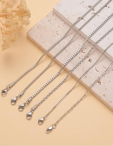 6Pcs Stainless Steel Chain Bracelets for Men Women 2mm Cuban Snake Twists Rope Box Beads Paperclip Link Chain Bracelet Sets Jewelry Gifts 7 Inches Length Adjustable - style: A:6 Silver-Chains