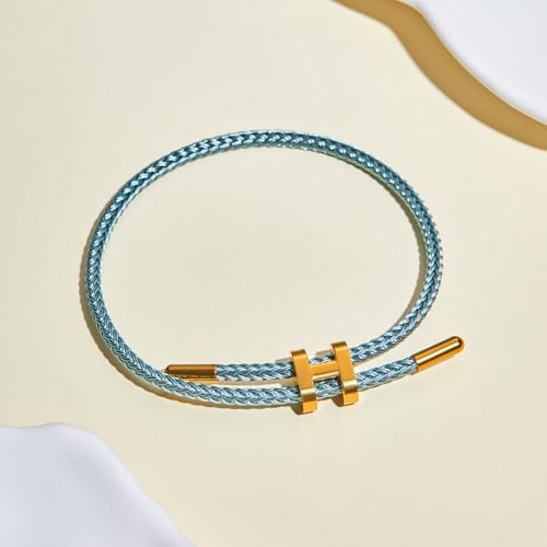 AIMADE Bracelets for Women Adjustable Charm Bracelet, 18k Gold-plated Buckle Design Titanium Steel Wire Rope Women's Gift Jewelry - color: peacock blue