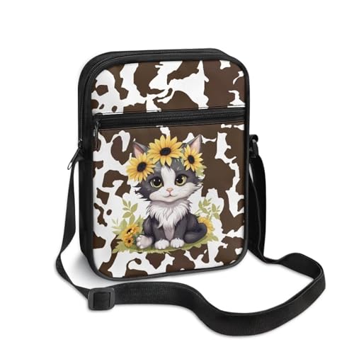 Womens Crossbody Bag Cell Phone Purse Wallet Small Shoulder Handbag for Workout Travel Gym - color: Cow Print Cat