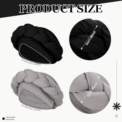 XEPST African Turban Head Wrap Big Braid Cross Turban Hat for Women, 2 Pieces Twisted Head Wraps Pre-Tied Stretchy Soft Chemo Headwear