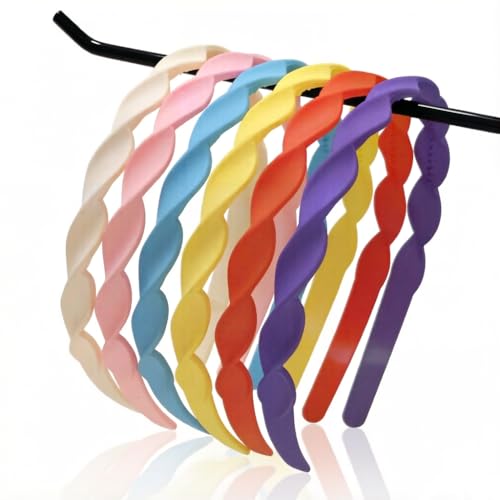 Springtime 6pcs Thin Wavy Plastic Headbands for Girls Women,Non Slip Teeth Headbands, Scalloped Design, Matte Flexible Hair Hoops, Comfort Solid Color Hair Accessories for Daily Wear - color: Bright color