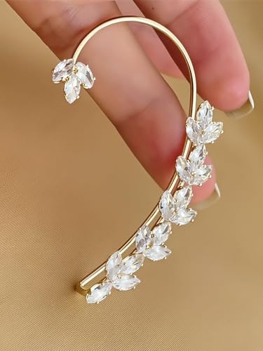 2Pcs Rhinestone Butterfly Earrings Ear Cuffs Non-Pierced Fake Earrings Butterfly Climber Wrap Around Earring Dainty Adjustable Ear Clip Jewelry for Women - color: Style10-gold