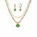 Green Aventurine Stone Pendant Necklace for Women Dainty 18K Plated Gold Chain Choker Necklace,Layered Necklace,Jewelry Set Non Tarnish - color: Green-3pcs