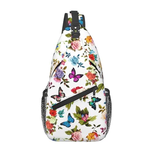 Sling Backpack For Men Hiking Daypack Crossbody Shoulder Bag Travel Chest Pack | Hiking - color: Flower and Butterfly