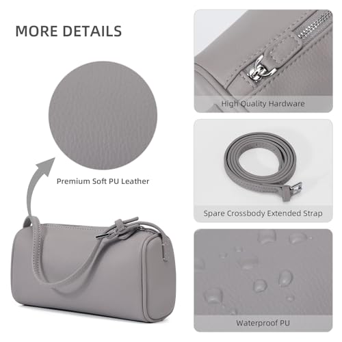 KouLi Buir PU Leather Crossbody Purse for Women Trendy Small Barrel Hobo Shoulder Handbag Lightweight Daily Purse - color: Grey
