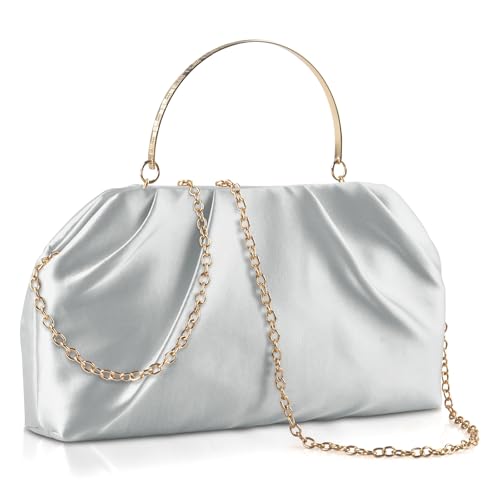 ERKOON Clutch Purse for Women Elegant Pleated Evening Bag Crossbody Shoulder Handbag Envelope Bag with 2 Detachable Chain - color: Silver