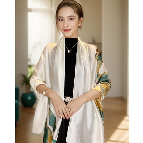 vimate 100% Large Silk Feeling Scarf-Women's Fashion Long Mulberry Silk Satin Neck Scarf Sunscreen Shawl Wrap Headscarf - color: Style 04