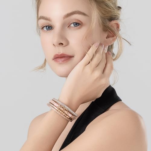 FANCY SHINY Boho Leather Wrap Bracelet Stackable Infinity Chunky Cuff Bracelets Western Hippie Outfits Jewelry Valentine Gifts for Women - color: Shiny Pink