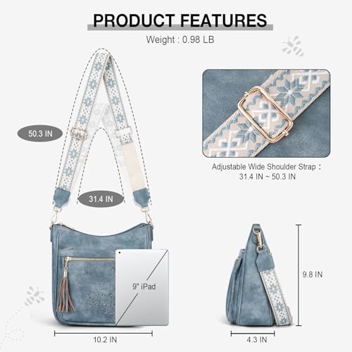 KITEVIUN Medium Crossbody Bags for Women Trendy, Women's Butterfly Shoulder Handbags with Tassel - color: 001-blue